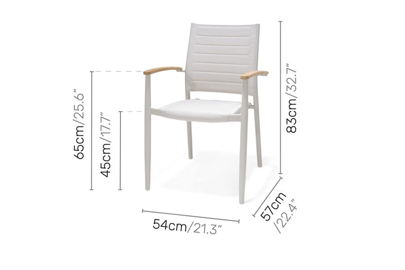 Portals Spisebordssæt 209 cm + 5 Armstole + Bænk - Hvid/Træ - Havemøbler - Udendørsgruppe - Havesæt