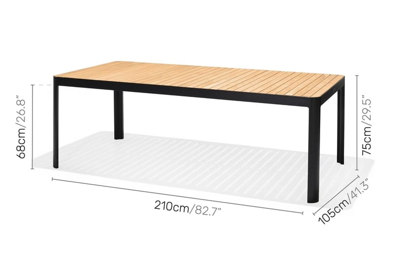 Portals Spisebordssæt 209 cm + 8 lænestole - Sort / træ - Havemøbler - Udendørsgruppe - Havesæt