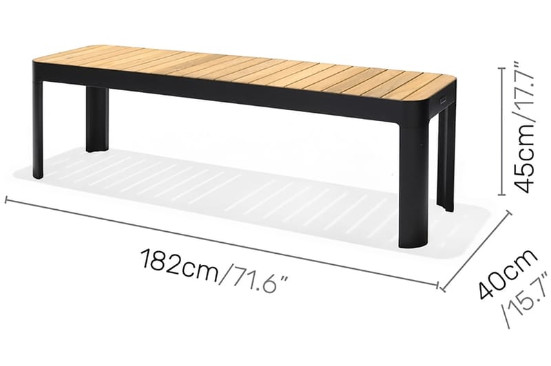 Portals Spisebordssæt 209 cm + bænk - Sort / træ - Havemøbler - Udendørsgruppe - Havesæt