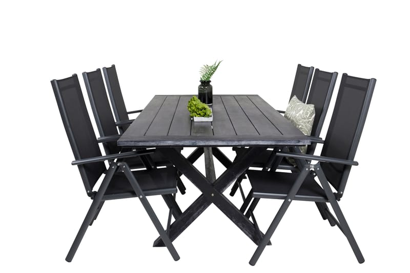 Rives Spisebordssæt 200cm + 6 Break Positionsstole Sort/Grå - Venture Home - Havesæt