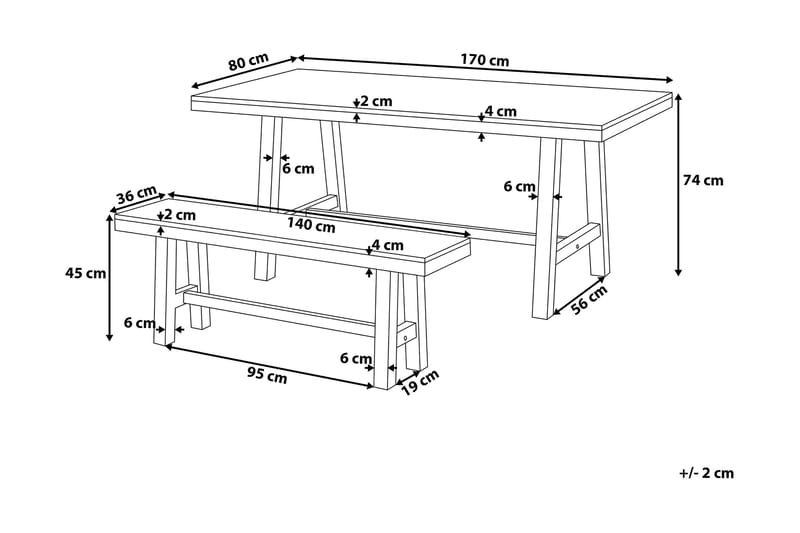 Scania Havemøbler Bord + 2 bænke 80 cm - Sort - Havemøbler - Udendørsgruppe - Havesæt