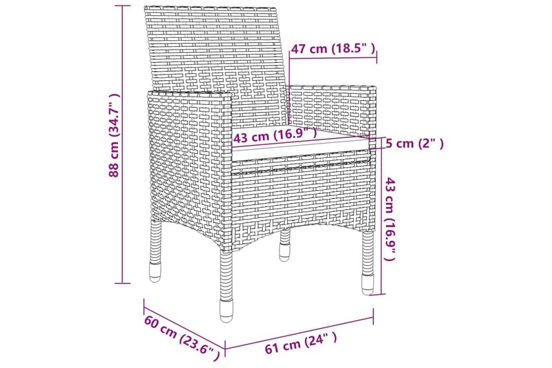 spisebordssæt til haven 3 dele med hynder polyrattan og glas - Brun - Havemøbler - Udendørsgruppe - Havesæt