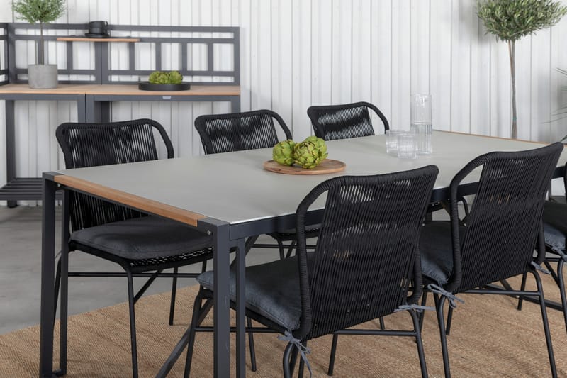 Texas Spisebordssæt 200cm + 6 Julian Stole Sort/Grå - Venture Home - Havemøbler børn - Havesæt
