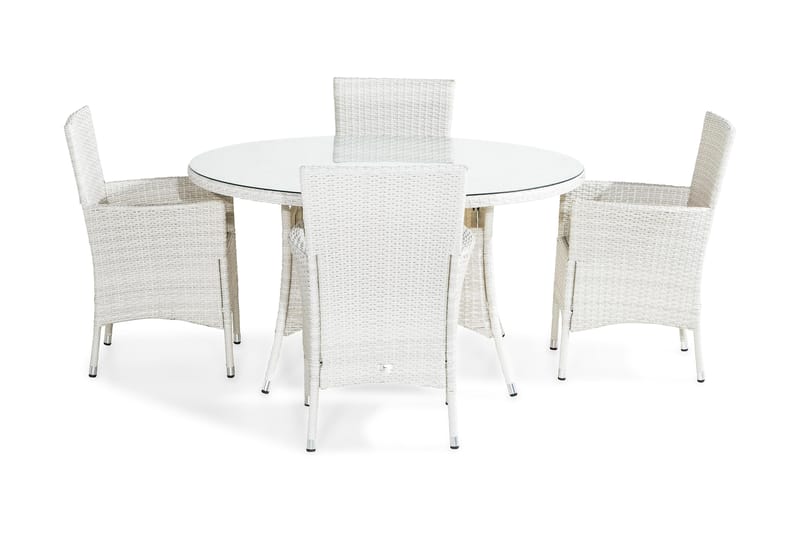 Thor Spisebordssæt 140 Rund + 4 Lænestole - Hvid - Havemøbler børn - Havesæt
