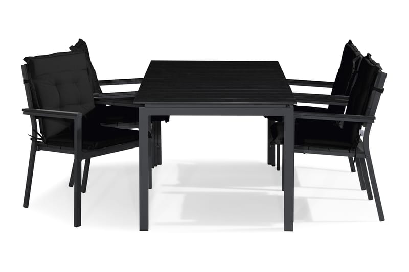 Tunis Spisebordssæt 150x90 + 4 Stabelstole m. Hynde - Sort - Havesæt