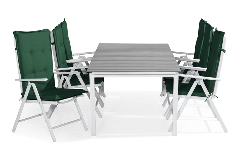 Tunis Spisebordssæt 220-280x90 + 6 Maggie Positionsstol m. H - Hvid/Grå/Grøn - Havesæt