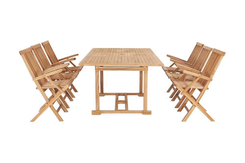 Udendørs Spisebordssæt 7 Dele 150-200X100X75 Cm Massivt Teak - Brun - Havemøbler - Udendørsgruppe - Havesæt