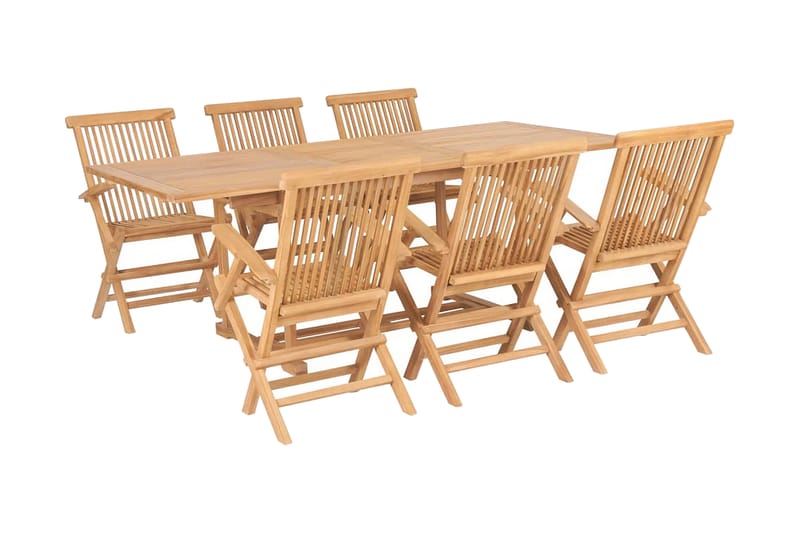 Udendørs Spisebordssæt 7 Dele 150-200X100X75 Cm Massivt Teak - Brun - Havemøbler - Udendørsgruppe - Havesæt