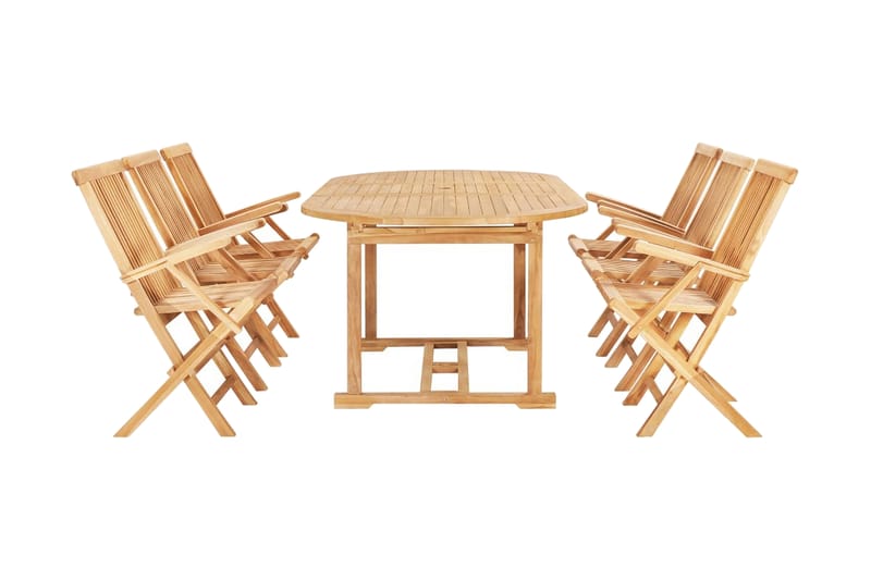 Udendørs Spisebordssæt 7 Dele 150-200X100X75 Cm Teak - Brun - Havemøbler - Udendørsgruppe - Havesæt