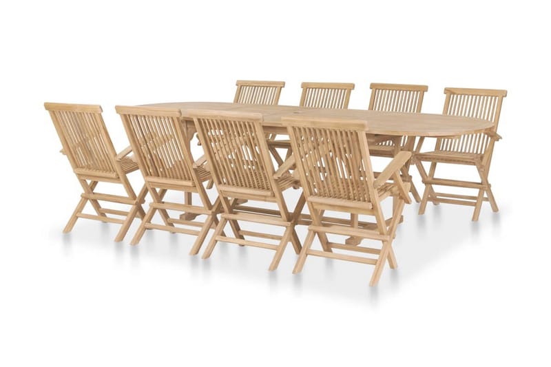 Udendørs Spisebordssæt 9 Dele 180-280X100X75 Cm Massivt Teak - Brun - Havemøbler - Udendørsgruppe - Havesæt