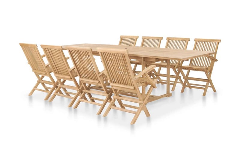 Udendørs Spisebordssæt 9 Dele 180-280X100X75 Cm Massivt Teak - Brun - Havemøbler - Udendørsgruppe - Havesæt