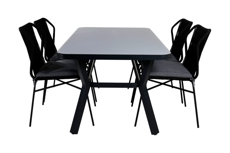 Virya Spisebordssæt 160cm + 4 Julian Stole Sort/Grå - Venture Home - Havemøbler børn - Havesæt