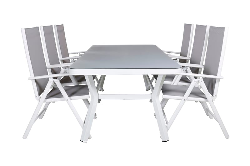 Virya Spisebordssæt 160cm + 6 Break Positionsstole Hvid/Grå - Venture Home - Havemøbler børn - Havesæt