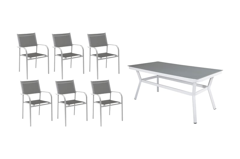 Virya Spisebordssæt 200cm + 6 Santorini Armstole Hvid/grå - Venture Home - Havemøbler børn - Havesæt