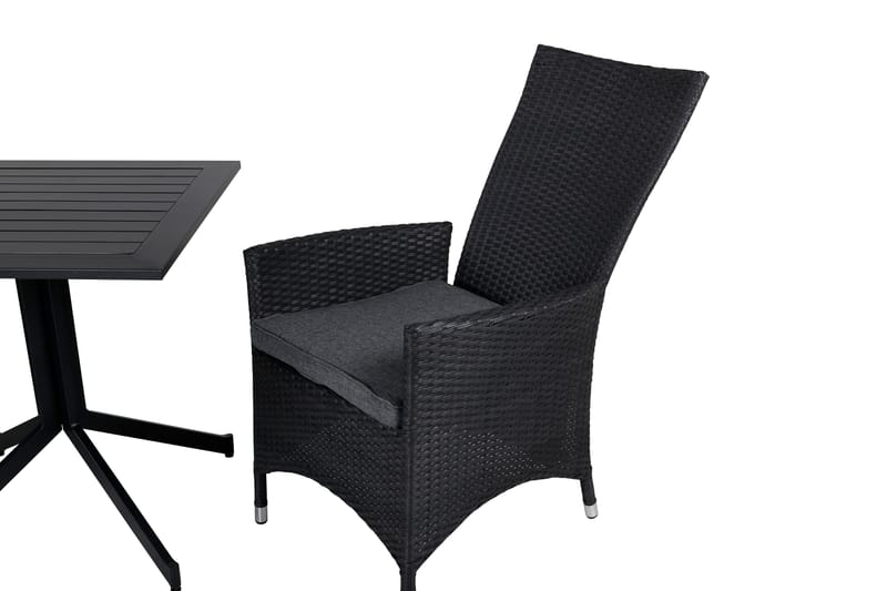 Way Spisebordssæt 70cm + 2 Padova Reclinerstole - Sort/Grå - Havemøbler - Udendørsgruppe - Havesæt