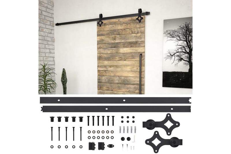 skinnesæt til skydedør 200 cm stål sort - Sort - Hus & renovering - Byggeri - Dørre & porte - Dørbeslag & dørtilbehør - Skydedørsbeslag