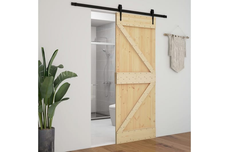 Dør 100X210 cm Massivt Fyrretræ - Brun - Hus & renovering - Byggeri - Dørre & porte - Skydedøre