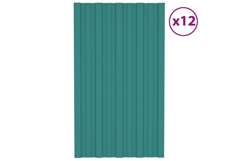 tagplader 12 stk. 80x45 cm galvaniseret stål grøn - Loftpanel-loftplader