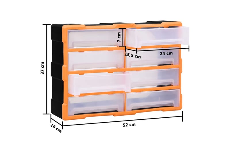 skuffereol med 8 store skuffer 52x16x37 cm - Orange - Hus & renovering - Byggeri - Søm, skruer & montering - Sortimentopbevaring - Sortimentkasse