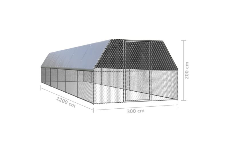 udendørs hønsegård 3x12x2 m galvaniseret stål - Sølv - Sport & fritid - Til dyrene - Fugl - Hønsehus