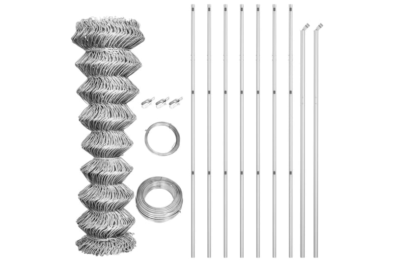 fletvævshegn med stolper galvaniseret stål 15x1,5 m sølv - Sølv - Hus & renovering - Indsynsbeskyttelse & indhegning - Hegn - Havehegn & panelhegn