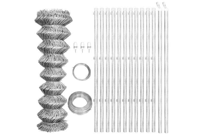 fletvævshegn med stolper galvaniseret stål 25x1,25 m sølv - Sølv - Hus & renovering - Indsynsbeskyttelse & indhegning - Hegn - Havehegn & panelhegn