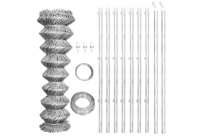 fletvævshegn med stolper galvaniseret stål 15x1,25 m sølv - Sølv - Hus & renovering - Indsynsbeskyttelse & indhegning - Hegn - Nethegn