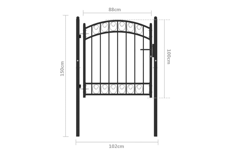 hegnslåge med buet top 100x100 cm stål sort - Sort - Hus & renovering - Indsynsbeskyttelse & indhegning - Låge - Låge udendørs