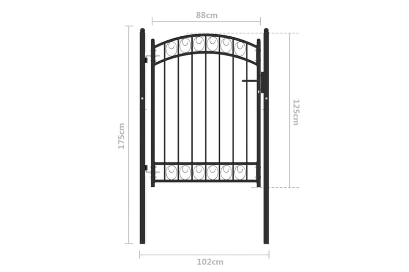 hegnslåge med buet top 100x125 cm stål sort - Sort - Hus & renovering - Indsynsbeskyttelse & indhegning - Låge - Låge udendørs