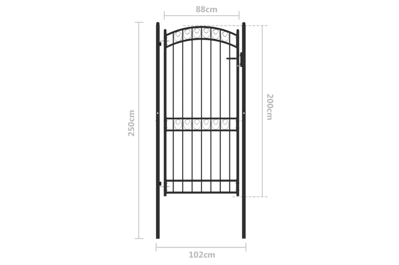 hegnslåge med buet top 100x200 cm stål sort - Sort - Hus & renovering - Indsynsbeskyttelse & indhegning - Låge - Låge udendørs