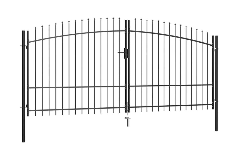 dobbelt hegnslåge med spydtop 400 x 225 cm - Sort - Trælåge - Låge udendørs