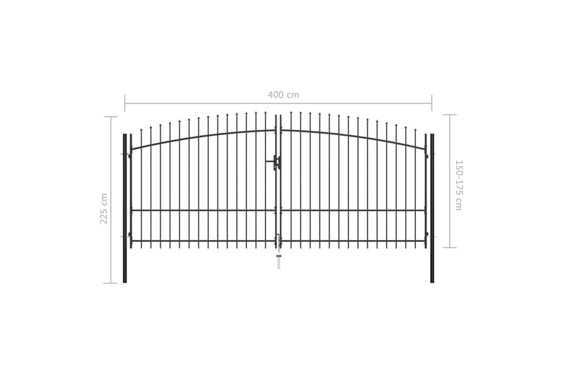 dobbelt hegnslåge med spydtop 400 x 225 cm - Sort - Trælåge - Låge udendørs