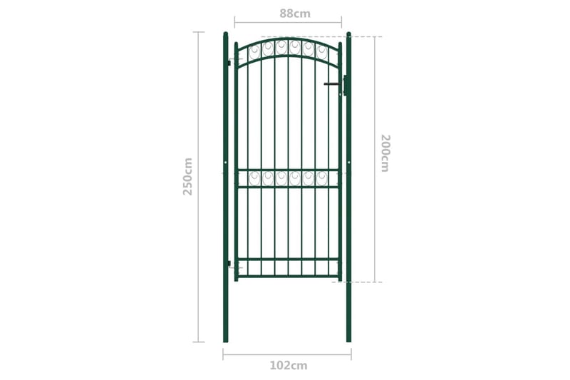 hegnslåge med buet top 100x200 cm stål grøn - Grøn - Hus & renovering - Indsynsbeskyttelse & indhegning - Låge - Smedejernslåge & jernlåge