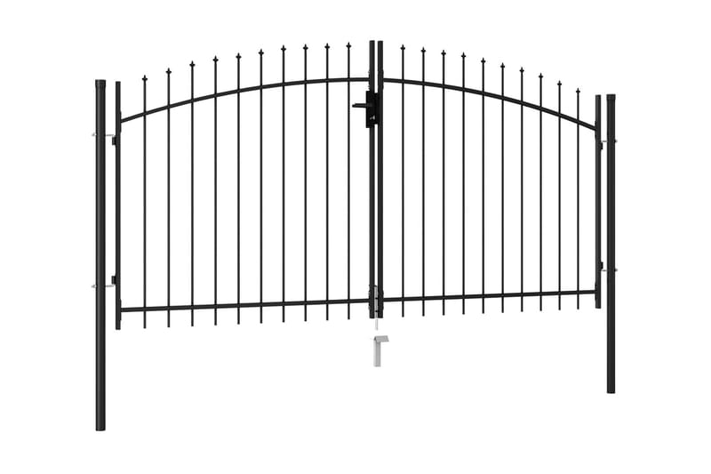 hegnslåge med dobbeltdør og spydtop stål 3 x 1,5 m sort - Sort - Smedejernslåge & jernlåge - Låge udendørs
