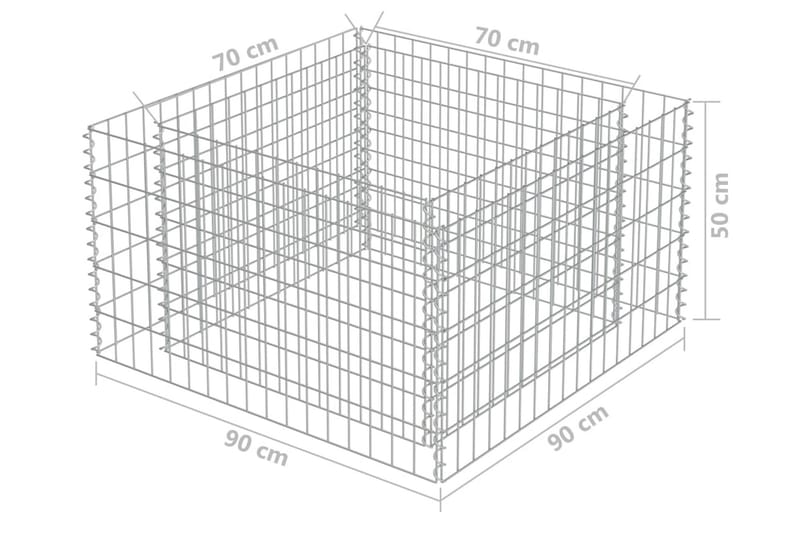 gabion-højbed 90x90x50 cm galvaniseret stål - Sølv - Hus & renovering - Indsynsbeskyttelse & indhegning - Mur - Gabion