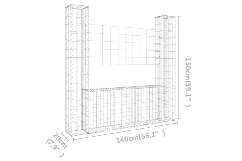 gabionkurv med 2 stolper 140x20x150 cm U-facon jern - Sølv - Hus & renovering - Indsynsbeskyttelse & indhegning - Mur - Gabion