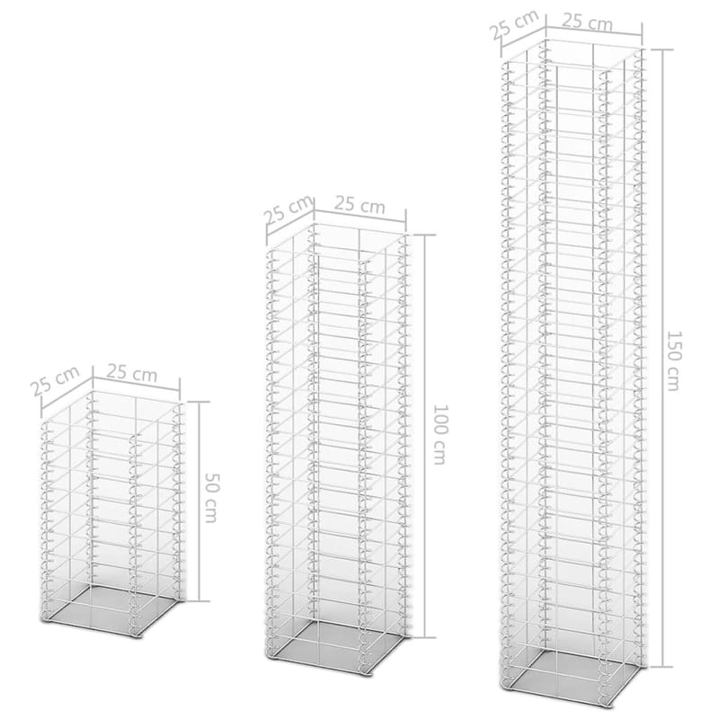 gabionsæt 3 stk. galvaniseret ståltråd - Sølv - Hus & renovering - Indsynsbeskyttelse & indhegning - Mur - Gabion