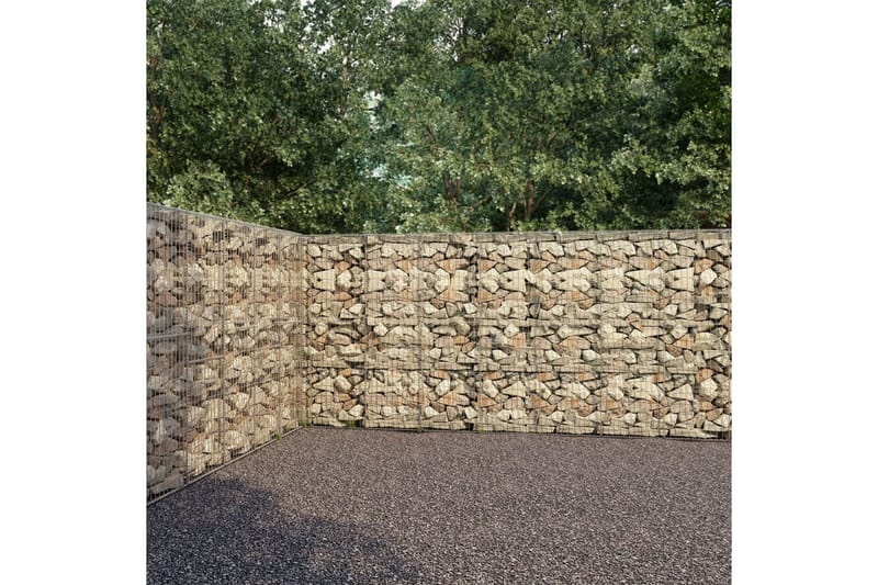 gabionvæg med dæksler galvaniseret stål 600 x 30 x 200 cm - Sølv - Hus & renovering - Indsynsbeskyttelse & indhegning - Mur - Gabion