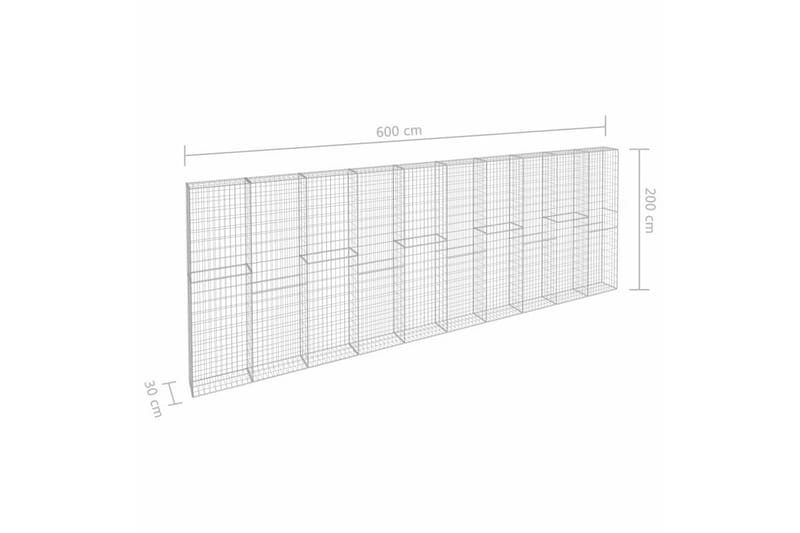 gabionvæg med dæksler galvaniseret stål 600 x 30 x 200 cm - Sølv - Hus & renovering - Indsynsbeskyttelse & indhegning - Mur - Gabion