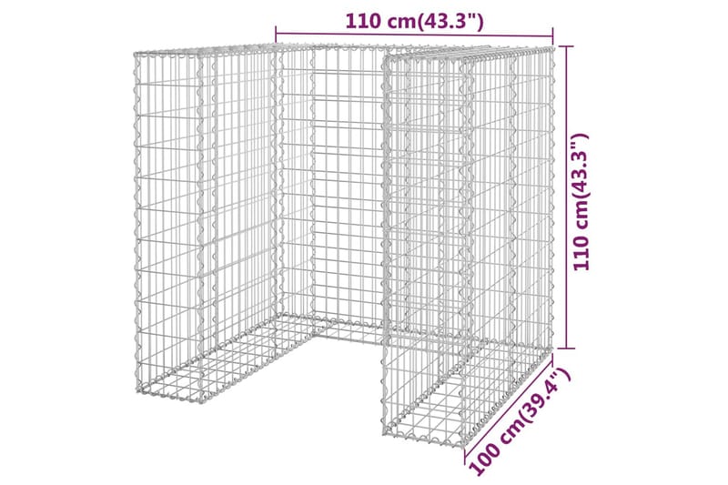 gabionvæg til affaldsspand 110x100x110 cm galvaniseret stål - Sølv - Hus & renovering - Indsynsbeskyttelse & indhegning - Mur - Gabion