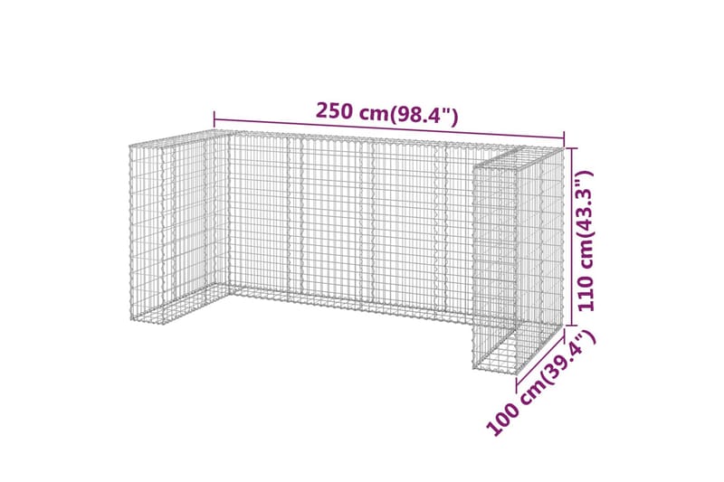 gabionvæg til affaldsspand 250x100x110 cm galvaniseret stål - Sølv - Hus & renovering - Indsynsbeskyttelse & indhegning - Mur - Gabion