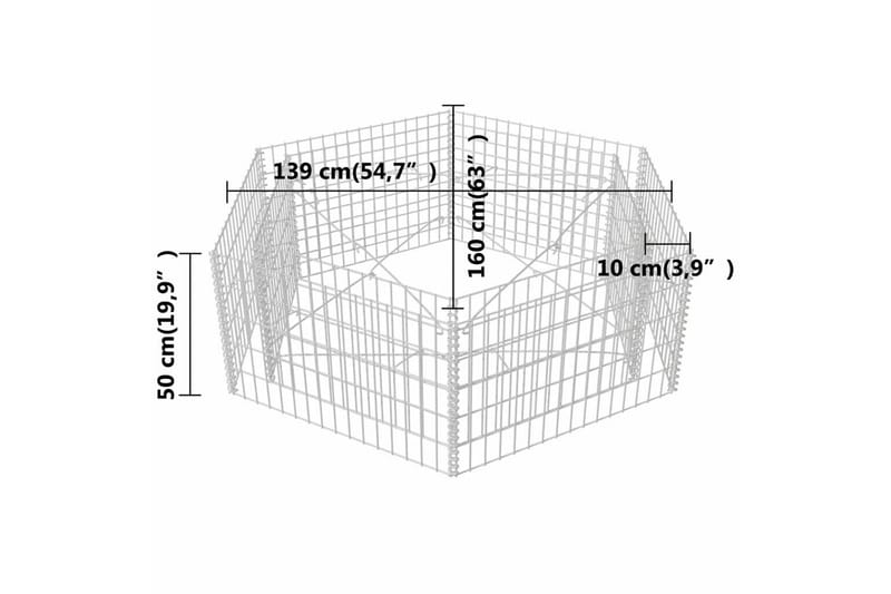 sekskantet gabion-højbed 160x140x50 cm - Sølv - Gabion