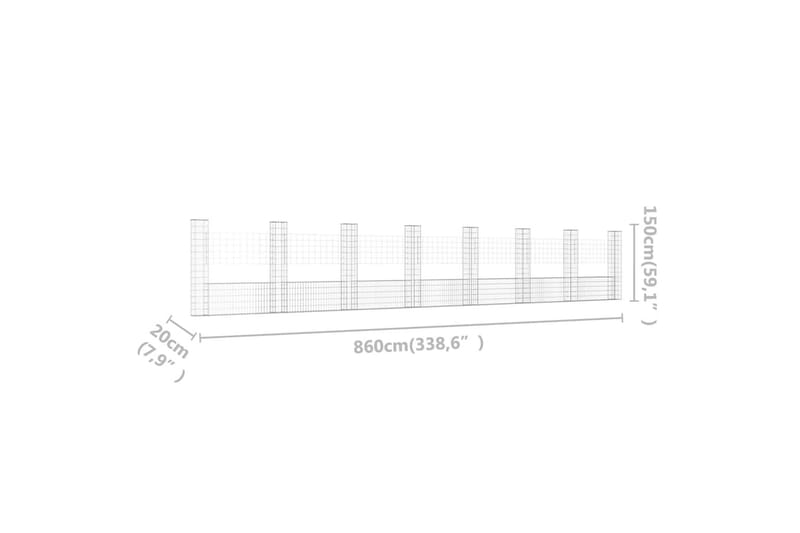 gabionkurv med 8 stolper 860x20x150 cm U-facon jern - Sølv - Hus & renovering - Indsynsbeskyttelse & indhegning - Mur - Gabion