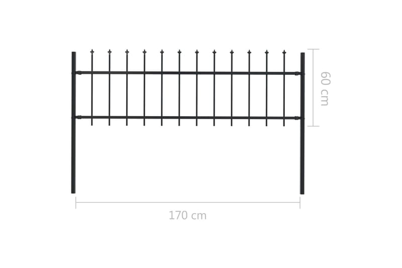 havehegn med spydtop 1,7 x 0,6 m stål sort - Sort - Hus & renovering - Indsynsbeskyttelse & indhegning - Stakit - Smedejernshegn & jernstakit