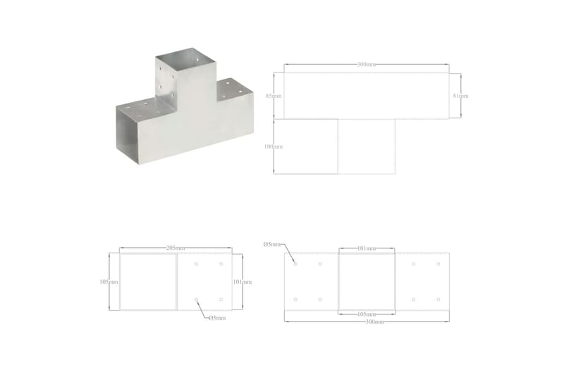 stolpebeslag T-form 101x101 mm galvaniseret metal - Sølv - Hus & renovering - Indsynsbeskyttelse & indhegning - Stakit - Stakitstolper