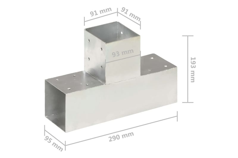 stolpebeslag T-form 4 stk. 91x91 mm galvaniseret metal - Sølv - Hus & renovering - Indsynsbeskyttelse & indhegning - Stakit - Stakitstolper