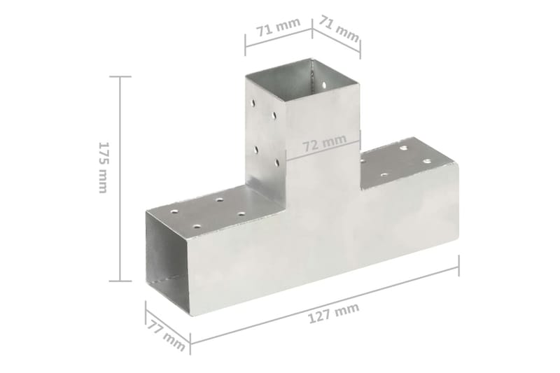 stolpebeslag T-form 71x71 mm galvaniseret metal - Sølv - Hus & renovering - Indsynsbeskyttelse & indhegning - Stakit - Stakitstolper