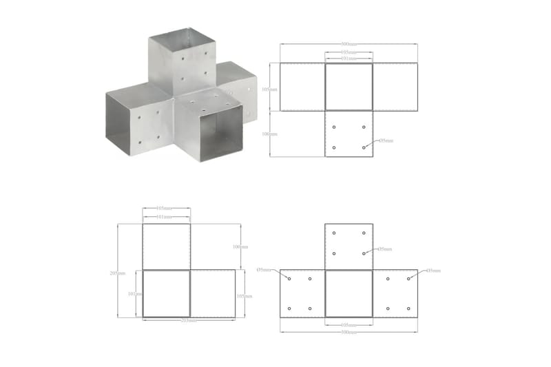 stolpebeslag X-form 101x101 mm galvaniseret metal - Sølv - Hus & renovering - Indsynsbeskyttelse & indhegning - Stakit - Stakitstolper