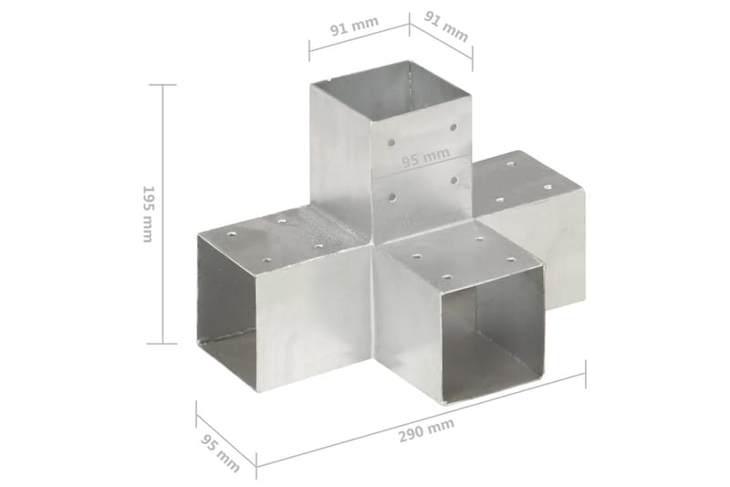 stolpebeslag X-form 4 stk. 91x91 mm galvaniseret metal - Sølv - Hus & renovering - Indsynsbeskyttelse & indhegning - Stakit - Stakitstolper