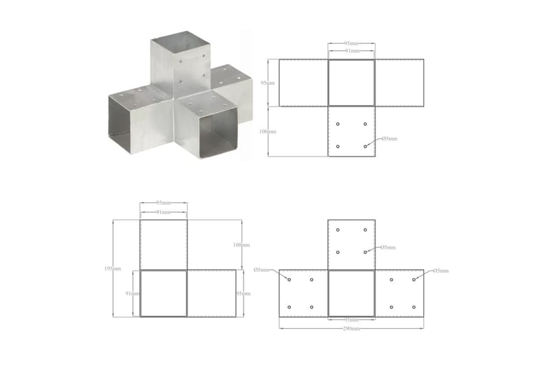 stolpebeslag X-form 4 stk. 91x91 mm galvaniseret metal - Sølv - Hus & renovering - Indsynsbeskyttelse & indhegning - Stakit - Stakitstolper